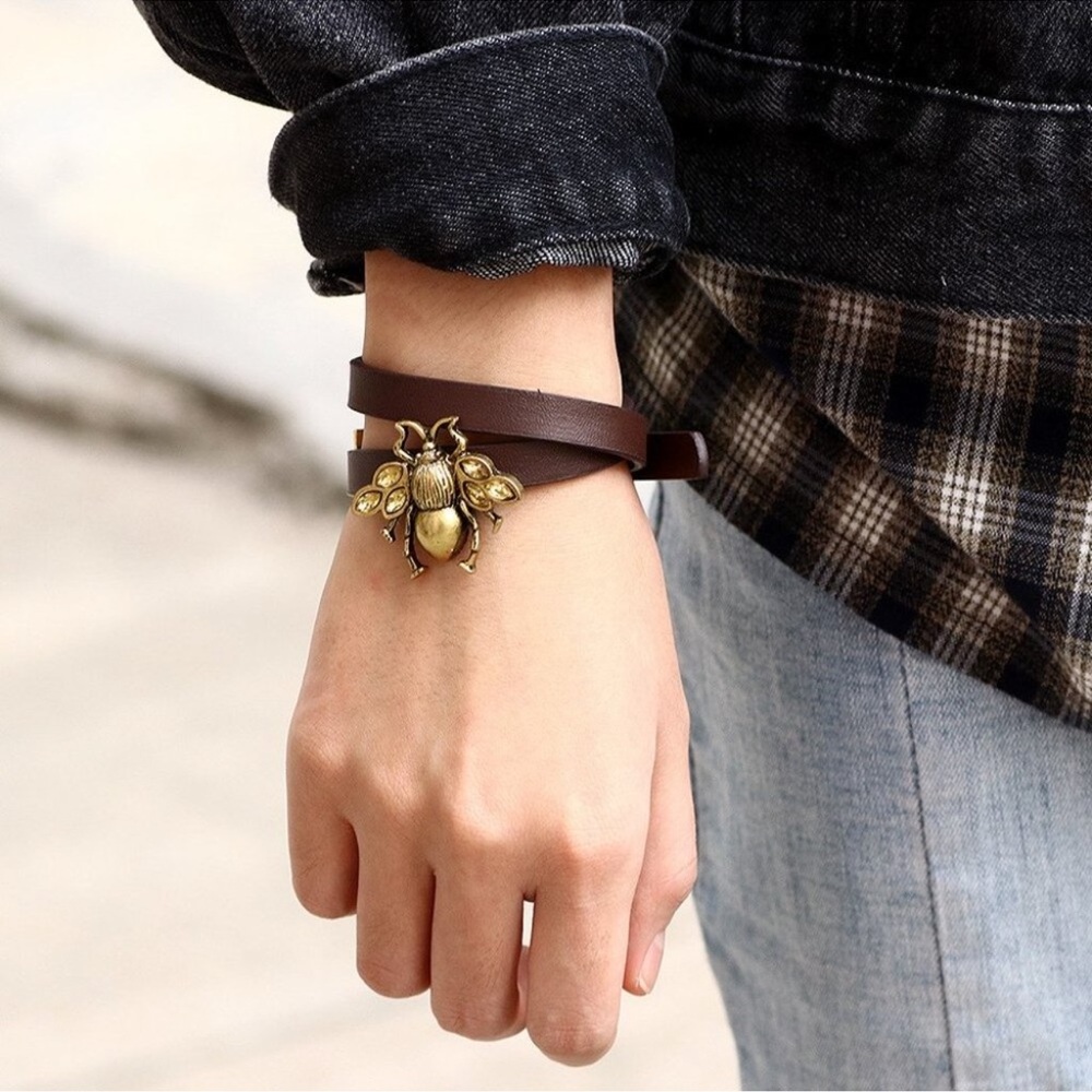 Pick one! NWT adjustable Queen Bee cubic zirconia Faux Leather wrap bracelet - Picture 4 of 4